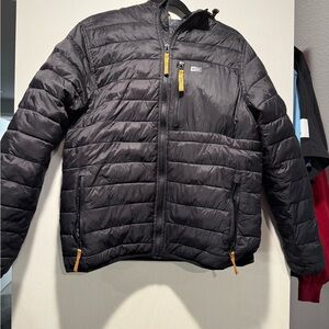Salty Crew Black Puffer Jacket with Orange Accents